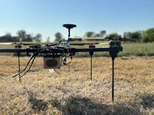 drone in field homemade drone landed in a field