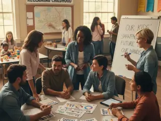 a group of parents meeting at school